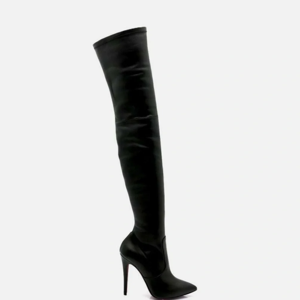AMANDA GREGORY Lamb Leather Black Over-the-Knee Stiletto Boots Sz 38